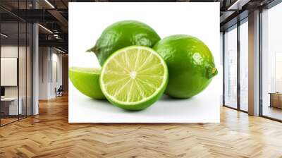 Green lime with cut in half and slices isolated on white background. generative ai
 Wall mural