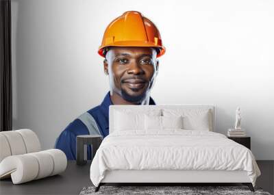 Male African American Factory worker wearing a safety helmet on transparent background PNG. 

 Wall mural