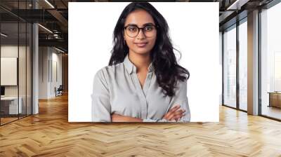 Portrait of a beautiful, young and intelligent-looking indian woman office employee standing isolated on transparent png background. 
 Wall mural