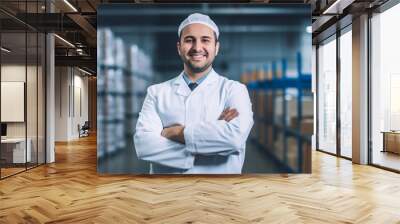 Portrait of a male proud food factory manager smiling at the camera.
 Wall mural