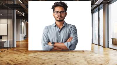 Portrait of happy successful smiling young indian man entrepreneur isolated on transparent png background. Wall mural