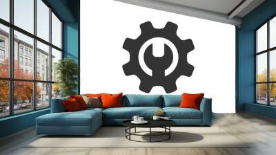 Wrench in a cogwheel, service. Settings and repair, service sign, monochrome. Maintenance tools with wrench, spanner gear vector design and illustration.

 Wall mural