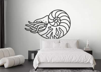 isolated nautilus ocean shell minimalist line art logo icon template vector illustration design. simple modern seashell, marine, animal logo concept Wall mural