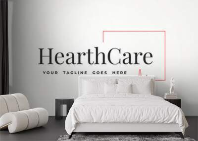 minimalist hearth care with heartbeat symbol line art icon logo vector illustration design. simple modern medical hospital logo concept Wall mural