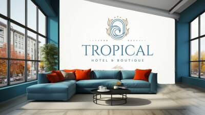 minimalist tropical beach ocean hotel boutique badge icon logo template vector illustration design. simple modern hotel, resort, villa emblem logo concept Wall mural