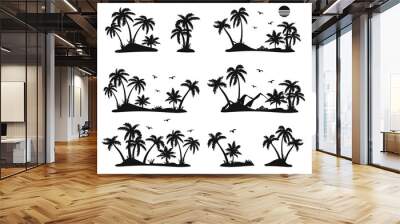 silhouettes of palm trees vector. set of palm trees vector silhouette. tropical landscape black vect Wall mural