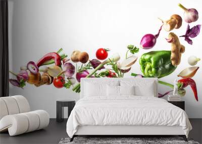 Flying vegetables isolated on white background.Healthy nutrition Wall mural