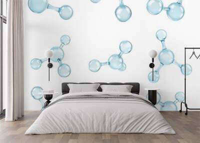 Glass transparent molecules model. Reflective and refractive abstract molecular shape isolated on white background. Vector illustration Wall mural