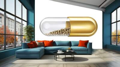 Gold capsule with transparent half and gold balls inside. Vector illustration Wall mural