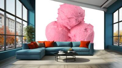 three balls of pink ice cream on a white background Wall mural