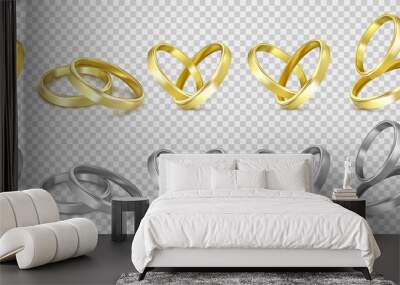 vector gold and silver wedding rings isolated on white Wall mural