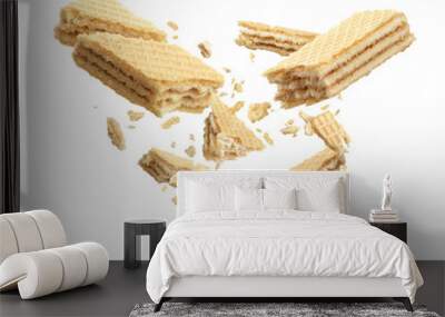 Waffles broken in half, isolated on white background Wall mural