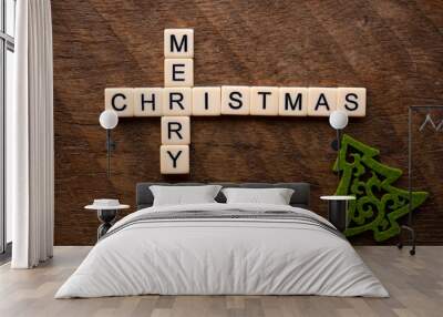 the words merry Christmas on wood Wall mural