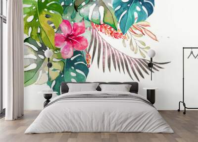 hand drawn watercolor tropical plants Wall mural