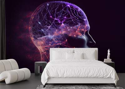 human mind connected to the cosmic consciousness, illustration with Generative AI Wall mural