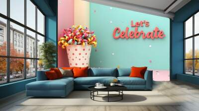 let's celebrate party and anniversary concepts ideas with colorful confetti, wallpaper Wall mural