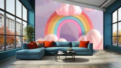 A background podium cute baby 3d cloud kid children display banner room toy design blue. Podium scene girl background rainbow baby stand studio presentation shower template sale stage poster Wall mural