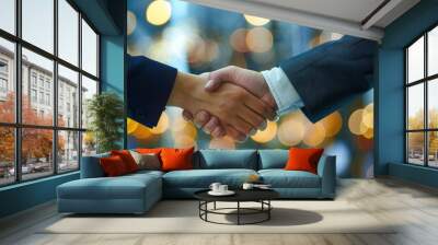 Businessman and Business woman handshake for teamwork of business merger and acquisition, with man and woman multiracial Wall mural