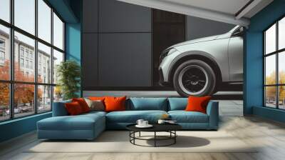 car on black asphalt road with tire wheel Wall mural