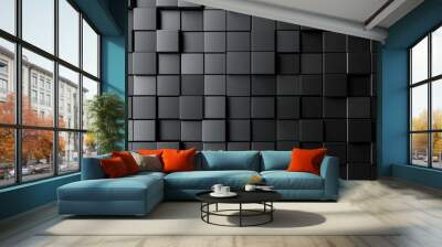 Gloss wall or floor tile background tiles. 3D, black charcoal metallic Wall mural