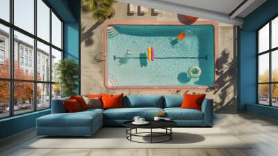 Vintage retro swimming pool in Palm Springs California, chairs, lounge slings Wall mural