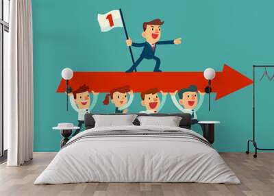 businessman lead his business team forward Wall mural