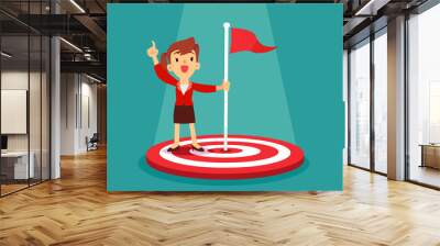 businesswoman holding flag in the middle of target Wall mural