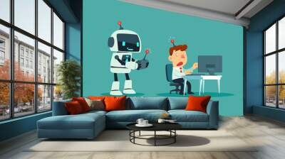 robot use remote control with a businessman Wall mural