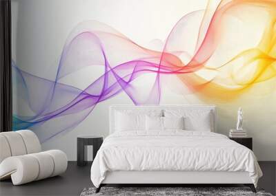 Abstract background featuring dynamic multicolored lines on a white canvas representing the concept of motion in a line art style Wall mural