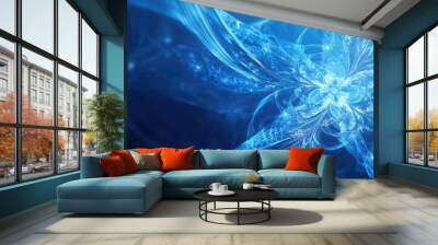 Abstract blue background featuring a fractal explosion star with glossy effects and intricate lines creating a visually striking illustration Wall mural