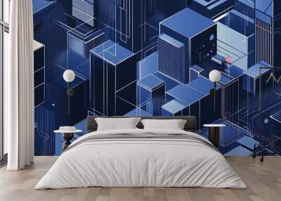 Abstract geometric modular architecture concept in a 3D line art illustration Wall mural