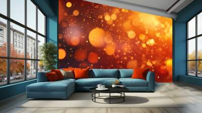 Abstract illustration featuring vibrant orange bokeh circles creating a beautiful and bright background with scattered particles Wall mural