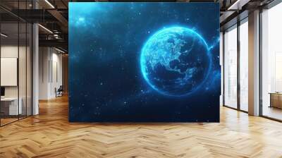 Abstract illustration of a glowing blue globe with an atmospheric background in a creative line art style Wall mural