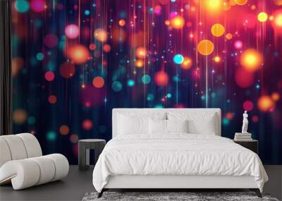 Abstract illustration of a shiny background featuring colorful glowing lights in a graphic glossy 2D style Wall mural