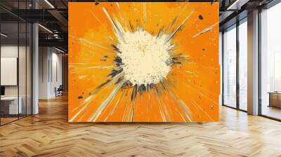 Abstract line art illustration depicting an explosion of a star against an orange background Wall mural