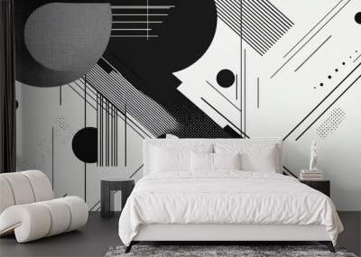 Abstract line art illustration featuring a modern black and white background in a material design style Wall mural