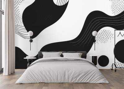 Abstract line art illustration featuring a modern black and white background in a material design style Wall mural