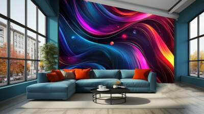 Abstract line art illustration featuring a shiny background with vibrant glowing lights in a sleek glossy 2D style Wall mural