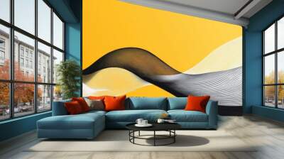 Abstract line art illustration featuring a simple gradient wave design in black and white against a yellow background Wall mural