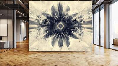 Abstract vintage background featuring a line art illustration of a fractal explosion star with glossy elements and intricate lines Wall mural