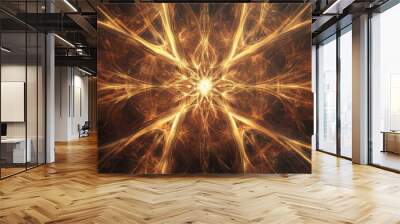 Abstract vintage background featuring a line art illustration of a fractal explosion star with glossy elements and intricate lines Wall mural