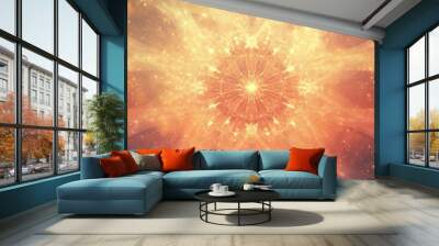 Abstract vintage background featuring a line art illustration of a fractal explosion star with glossy elements and intricate lines Wall mural