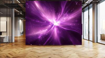 Abstract violet background featuring a line art illustration of a fractal star explosion with glossy accents and dynamic lines Wall mural