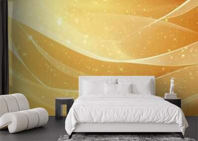 Bright gold line art illustration featuring an abstract shiny background adorned with stars Wall mural