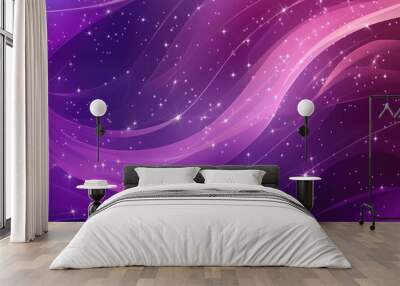 Bright violet illustration featuring an abstract shiny background adorned with stars in a line art style Wall mural