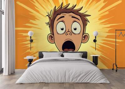 Cartoon illustration depicting a character with a shocked expression in a line art style Wall mural