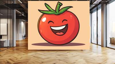 Cartoon illustration of a smiling tomato in line art style Wall mural