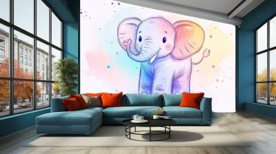 Cold gradient line drawing of an adorable cartoon elephant in a light and playful style Wall mural