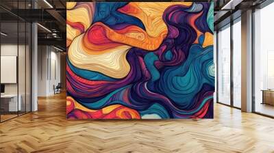 Colorful abstract design featuring intricate line art illustrations in a vibrant background Wall mural