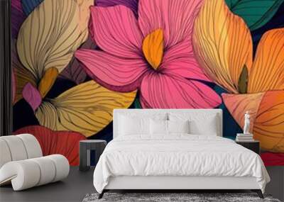 Colorful abstract line art illustration of digital flowers for textile prints Wall mural